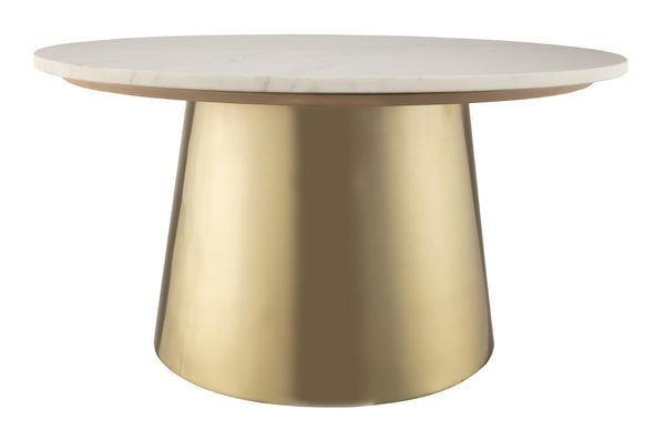 TOV Furniture Bleeker 31" Round Coffee Table - Elegant White Marble Top with Gold Iron Base for Modern Spaces TOV-OC18134