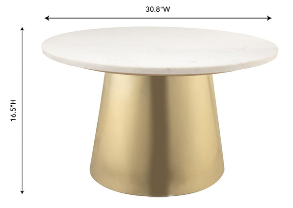 TOV Furniture Bleeker 31" Round Coffee Table - Elegant White Marble Top with Gold Iron Base for Modern Spaces TOV-OC18134