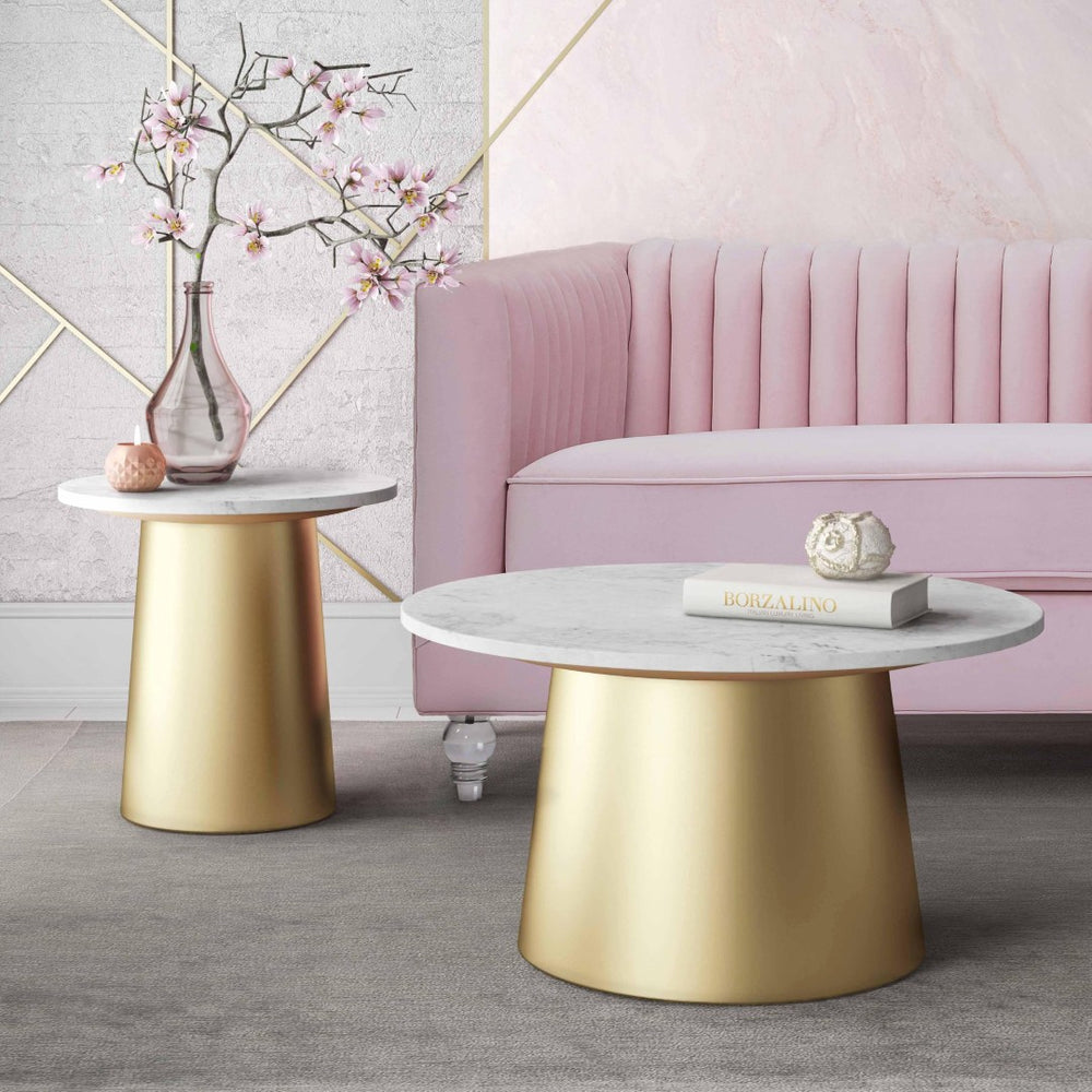 TOV Furniture Bleeker Marble Side Table - Modern Glam Decor with Gold Base, Unique White Top, No Assembly Needed TOV-OC18135
