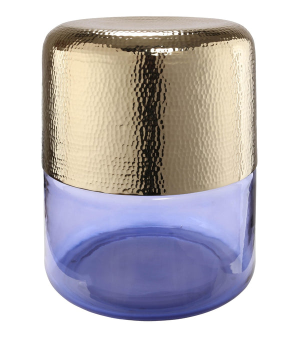 TOV Furniture Kolla Artisan Side Table - Hand-Hammered Gold Finish with Unique Translucent Glass Base Accent Piece Purple TOV-OC18138