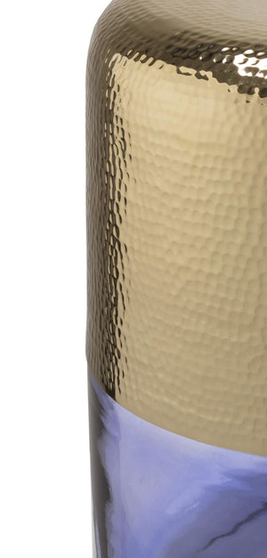 TOV Furniture Kolla Artisan Side Table - Hand-Hammered Gold Finish with Unique Translucent Glass Base Accent Piece Purple TOV-OC18138