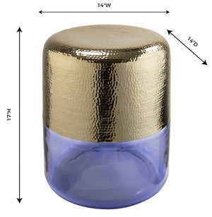 TOV Furniture Kolla Artisan Side Table - Hand-Hammered Gold Finish with Unique Translucent Glass Base Accent Piece Purple TOV-OC18138