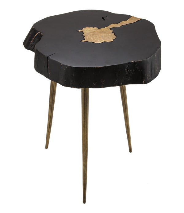 TOV Furniture Timber Side Table with Unique Brass Inlay – Handcrafted Acacia Wood for Chic Rustic Decor Appeal TOV-OC18169