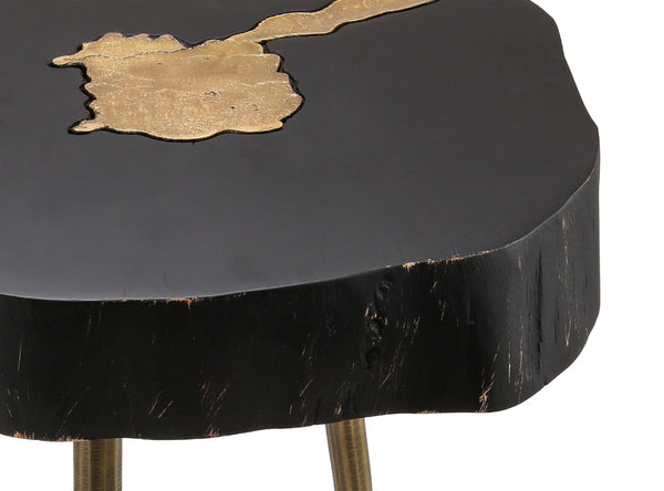 TOV Furniture Timber Side Table with Unique Brass Inlay – Handcrafted Acacia Wood for Chic Rustic Decor Appeal TOV-OC18169