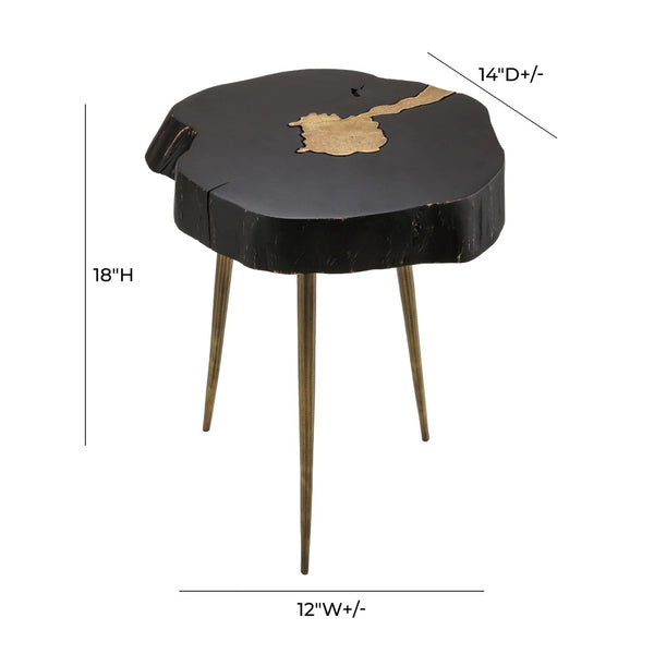 TOV Furniture Timber Side Table with Unique Brass Inlay – Handcrafted Acacia Wood for Chic Rustic Decor Appeal TOV-OC18169