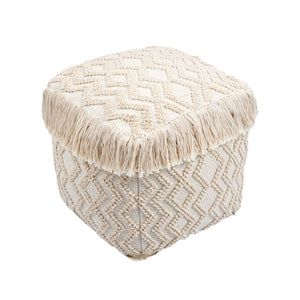 TOV Furniture Inca Cream Cotton Pouf - Handcrafted Geometric Ottoman for Versatile Seating & Cozy Decor Touch TOV-OC18187