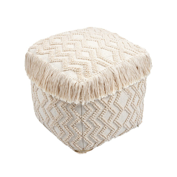 TOV Furniture Inca Cream Cotton Pouf - Handcrafted Geometric Ottoman for Versatile Seating & Cozy Decor Touch TOV-OC18187