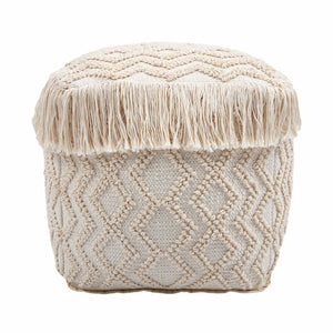 TOV Furniture Inca Cream Cotton Pouf - Handcrafted Geometric Ottoman for Versatile Seating & Cozy Decor Touch TOV-OC18187