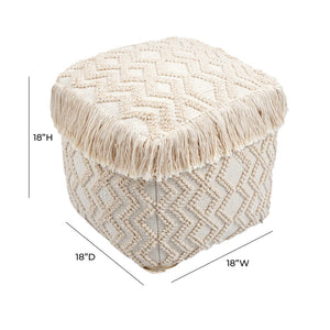 TOV Furniture Inca Cream Cotton Pouf - Handcrafted Geometric Ottoman for Versatile Seating & Cozy Decor Touch TOV-OC18187