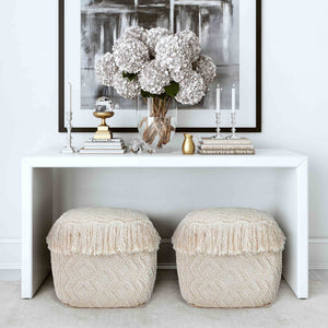 TOV Furniture Inca Cream Cotton Pouf - Handcrafted Geometric Ottoman for Versatile Seating & Cozy Decor Touch TOV-OC18187