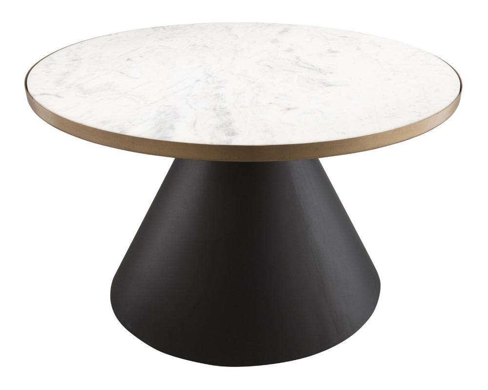 TOV Furniture Richard 27" Round Marble Coffee Table - Elegant Gold-Trimmed Design with Black Iron Base for Luxurious Living TOV-OC18194