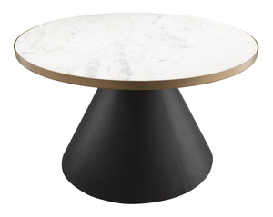 TOV Furniture Richard 27" Round Marble Coffee Table - Elegant Gold-Trimmed Design with Black Iron Base for Luxurious Living TOV-OC18194