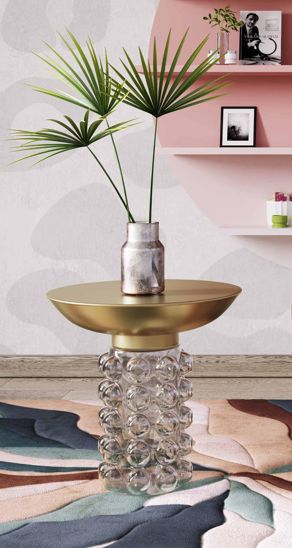 TOV Furniture Bubble Glass and Brass Side Table – Handcrafted Accent Table with Sculptural Design for Modern Spaces TOV-OC18229
