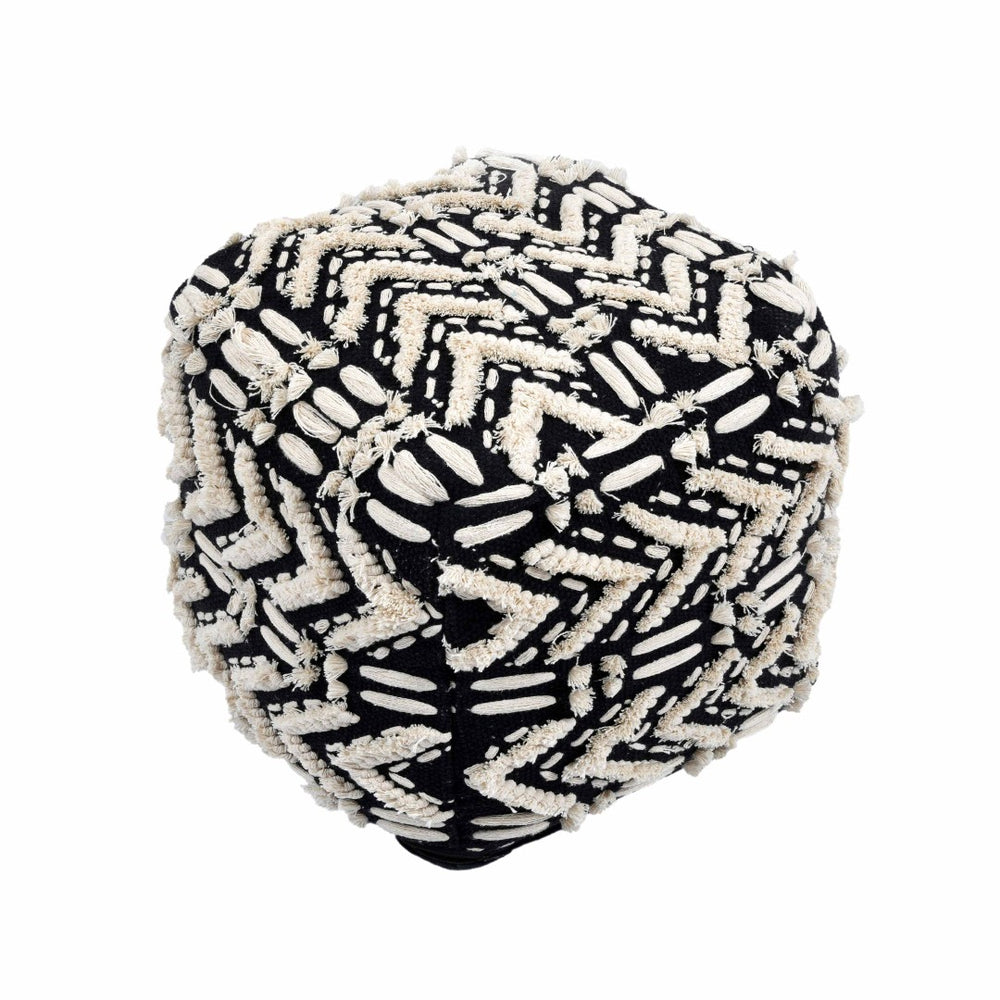 TOV Furniture Mariel Black Cotton Pouf - Handwoven Accent for Versatile Seating, Footrest or Ottoman in Any Room TOV-OC18251