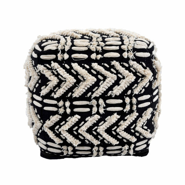 TOV Furniture Mariel Black Cotton Pouf - Handwoven Accent for Versatile Seating, Footrest or Ottoman in Any Room TOV-OC18251