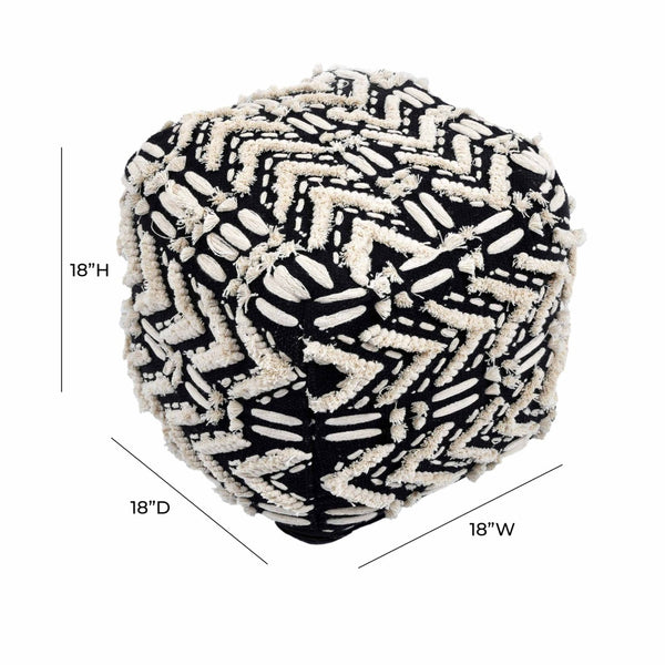 TOV Furniture Mariel Black Cotton Pouf - Handwoven Accent for Versatile Seating, Footrest or Ottoman in Any Room TOV-OC18251