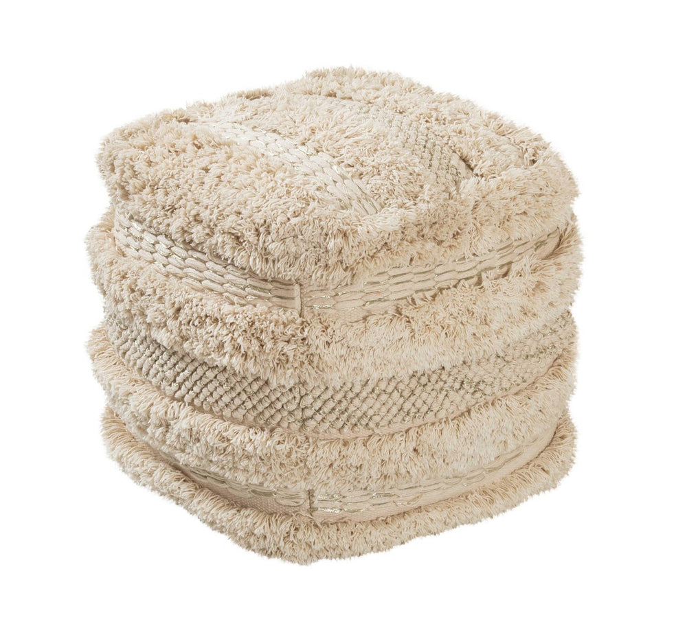 TOV Furniture Yorba Beige Cotton Pouf - Handwoven Boho-Chic Accent for Stylish Seating & Footrest in Any Room TOV-OC18252