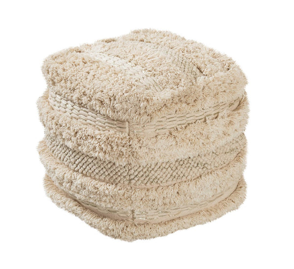 TOV Furniture Yorba Beige Cotton Pouf - Handwoven Boho-Chic Accent for Stylish Seating & Footrest in Any Room TOV-OC18252