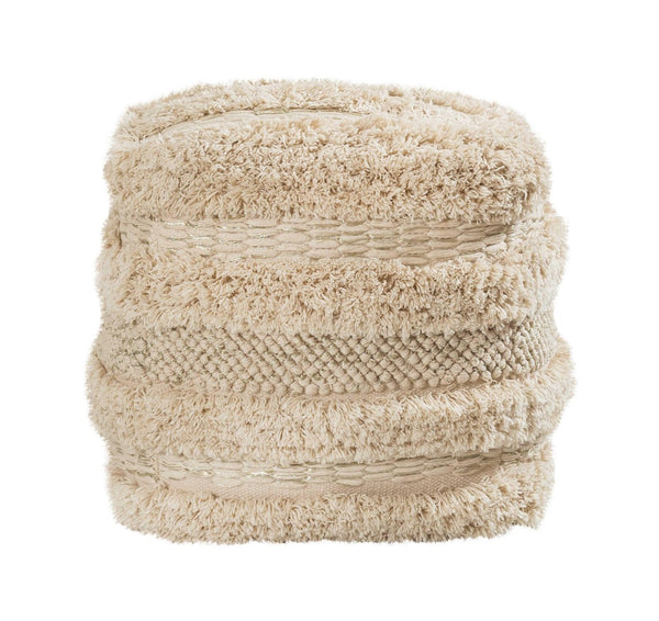 TOV Furniture Yorba Beige Cotton Pouf - Handwoven Boho-Chic Accent for Stylish Seating & Footrest in Any Room TOV-OC18252