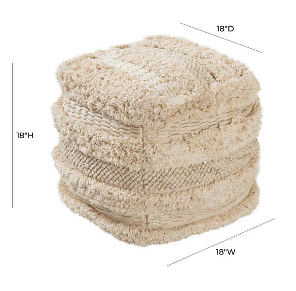 TOV Furniture Yorba Beige Cotton Pouf - Handwoven Boho-Chic Accent for Stylish Seating & Footrest in Any Room TOV-OC18252