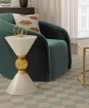 TOV Furniture Balhi Side Table - Sculptural Hourglass Accent in Gold Finish, Perfect for Modern Living Spaces White TOV-OC18273