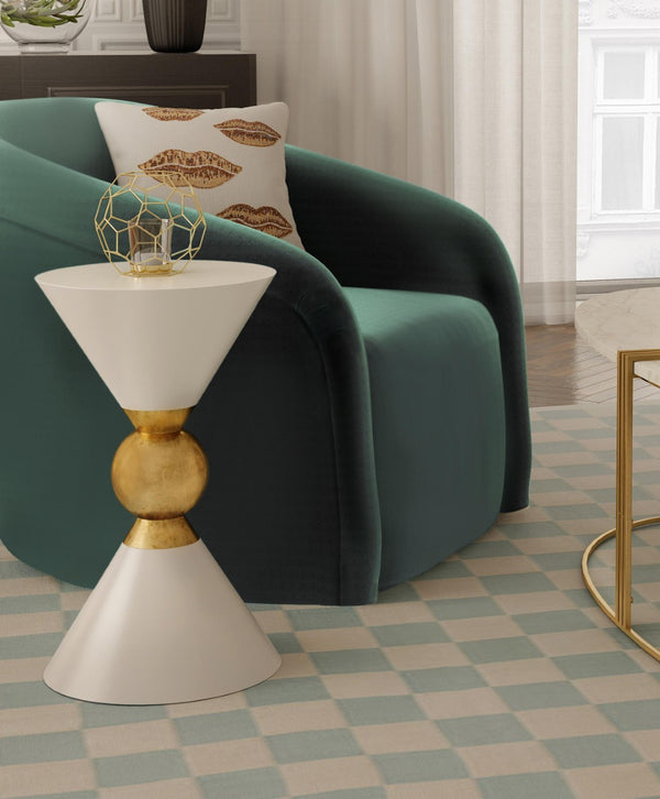 TOV Furniture Balhi Side Table - Sculptural Hourglass Accent in Gold Finish, Perfect for Modern Living Spaces White TOV-OC18273