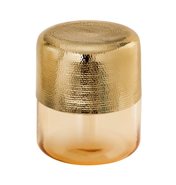 TOV Furniture Kolla Artisan Side Table - Hand-Hammered Gold Finish with Unique Translucent Glass Base Accent Piece Amber/Gold TOV-OC18278
