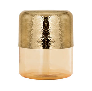 TOV Furniture Kolla Artisan Side Table - Hand-Hammered Gold Finish with Unique Translucent Glass Base Accent Piece Amber/Gold TOV-OC18278