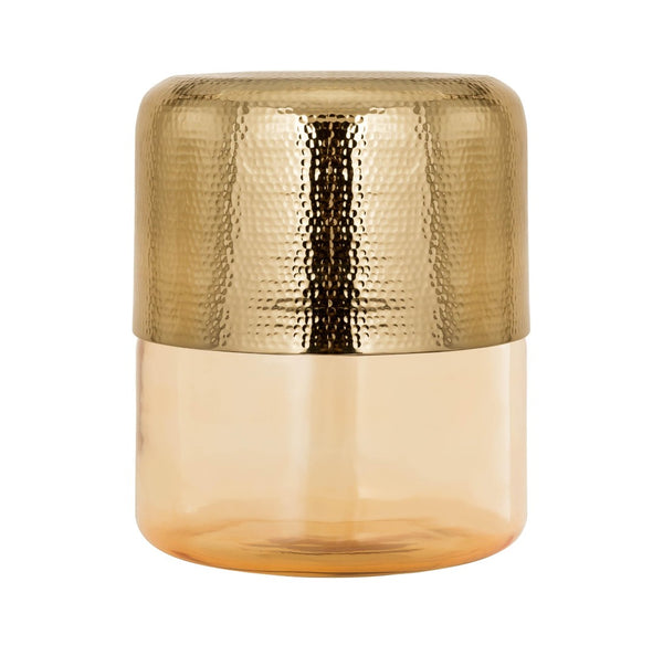 TOV Furniture Kolla Artisan Side Table - Hand-Hammered Gold Finish with Unique Translucent Glass Base Accent Piece Amber/Gold TOV-OC18278