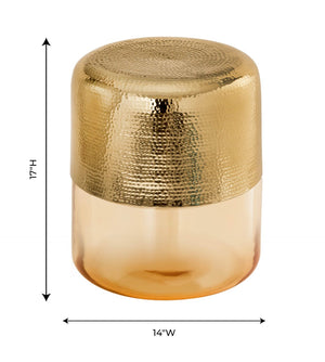 TOV Furniture Kolla Artisan Side Table - Hand-Hammered Gold Finish with Unique Translucent Glass Base Accent Piece Amber/Gold TOV-OC18278