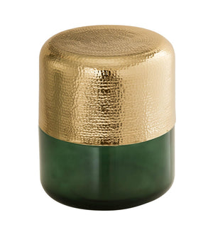 TOV Furniture Kolla Artisan Side Table - Hand-Hammered Gold Finish with Unique Translucent Glass Base Accent Piece Green TOV-OC18279