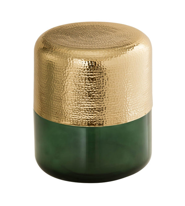 TOV Furniture Kolla Artisan Side Table - Hand-Hammered Gold Finish with Unique Translucent Glass Base Accent Piece Green TOV-OC18279