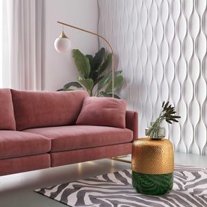 TOV Furniture Kolla Artisan Side Table - Hand-Hammered Gold Finish with Unique Translucent Glass Base Accent Piece Green TOV-OC18279