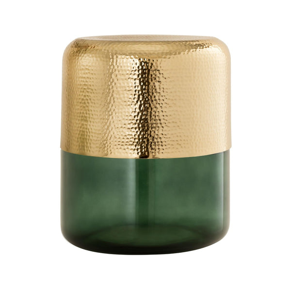 TOV Furniture Kolla Artisan Side Table - Hand-Hammered Gold Finish with Unique Translucent Glass Base Accent Piece Green TOV-OC18279