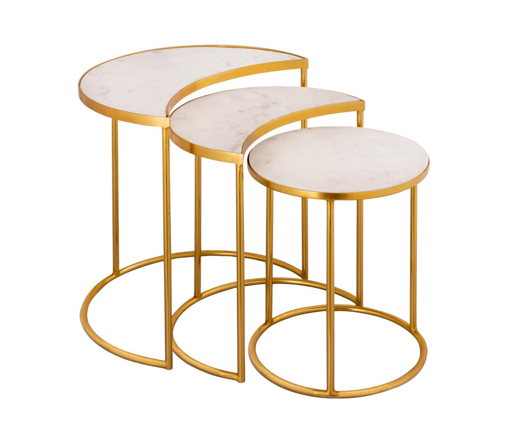 TOV Furniture Crescent Marble Nesting Tables - Elegant Space-Saving Set with Unique Veining & Gold Iron Frame TOV-OC18310