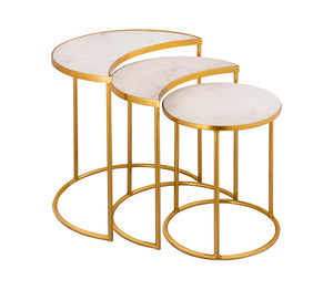TOV Furniture Crescent Marble Nesting Tables - Elegant Space-Saving Set with Unique Veining & Gold Iron Frame TOV-OC18310