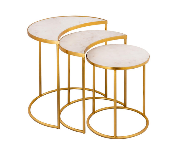TOV Furniture Crescent Marble Nesting Tables - Elegant Space-Saving Set with Unique Veining & Gold Iron Frame TOV-OC18310