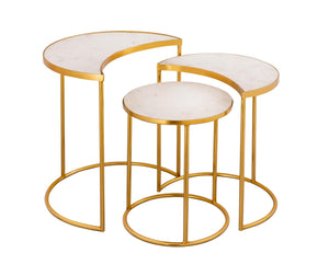 TOV Furniture Crescent Marble Nesting Tables - Elegant Space-Saving Set with Unique Veining & Gold Iron Frame TOV-OC18310