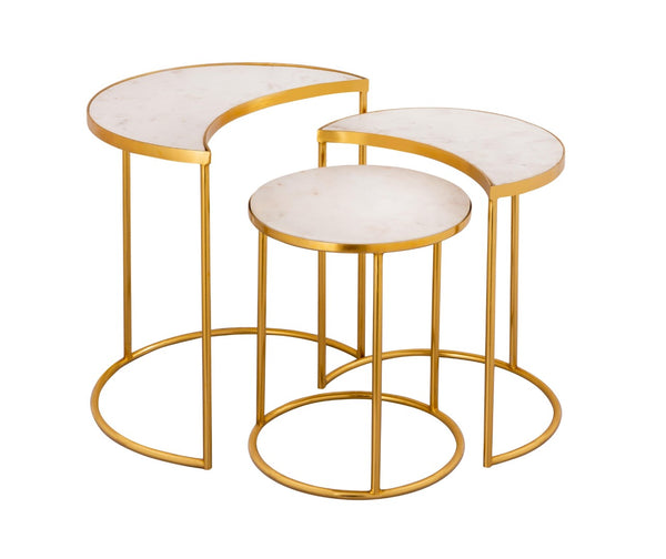 TOV Furniture Crescent Marble Nesting Tables - Elegant Space-Saving Set with Unique Veining & Gold Iron Frame TOV-OC18310
