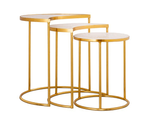 TOV Furniture Crescent Marble Nesting Tables - Elegant Space-Saving Set with Unique Veining & Gold Iron Frame TOV-OC18310