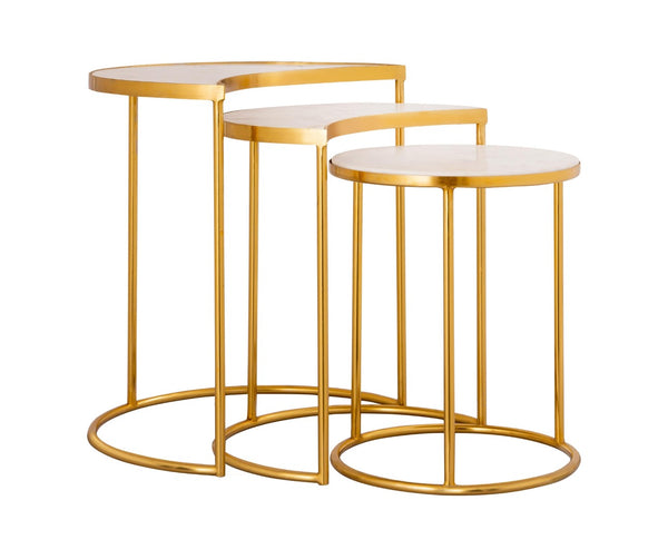 TOV Furniture Crescent Marble Nesting Tables - Elegant Space-Saving Set with Unique Veining & Gold Iron Frame TOV-OC18310