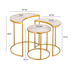 TOV Furniture Crescent Marble Nesting Tables - Elegant Space-Saving Set with Unique Veining & Gold Iron Frame TOV-OC18310
