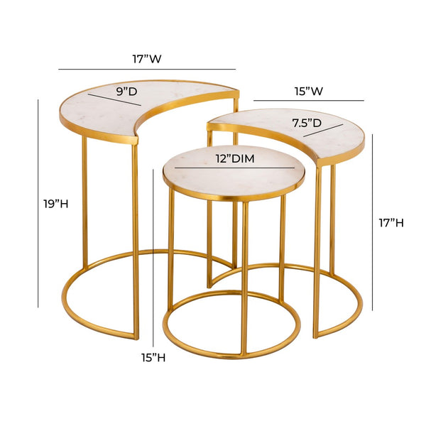 TOV Furniture Crescent Marble Nesting Tables - Elegant Space-Saving Set with Unique Veining & Gold Iron Frame TOV-OC18310