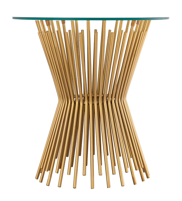 TOV Furniture Grace Glass Round Side Table - Elegant Hourglass Design, Clear Top & Satin Gold Base for Modern Spaces TOV-OC18316