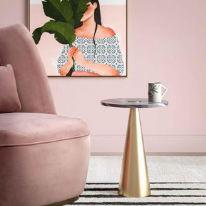 TOV Furniture Addyson Marble Side Table - Artisan Grey Marble Top with Gold Base, Elegant Accent for Any Space TOV-OC18341