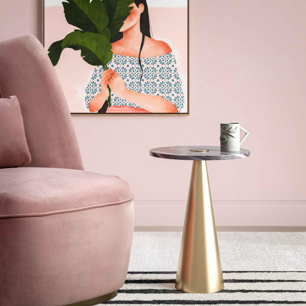 TOV Furniture Addyson Marble Side Table - Artisan Grey Marble Top with Gold Base, Elegant Accent for Any Space TOV-OC18341