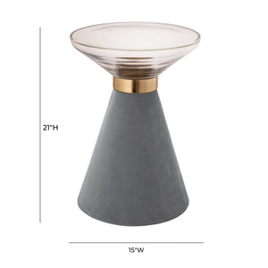 TOV Furniture Aurora Side Table - Elegant Cloud-Hued Glass Top with Velvet Base & Gold Accents for Modern Spaces TOV-OC18345