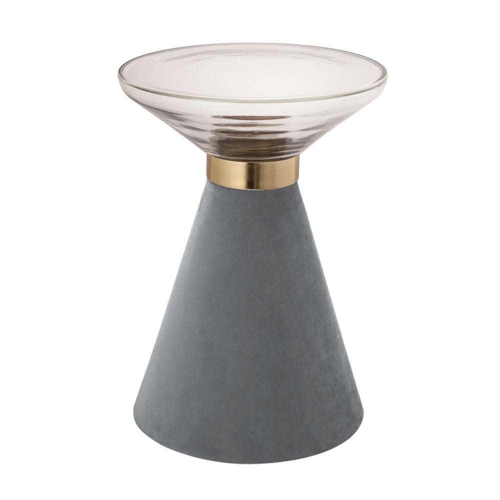 TOV Furniture Aurora Side Table - Elegant Cloud-Hued Glass Top with Velvet Base & Gold Accents for Modern Spaces TOV-OC18345