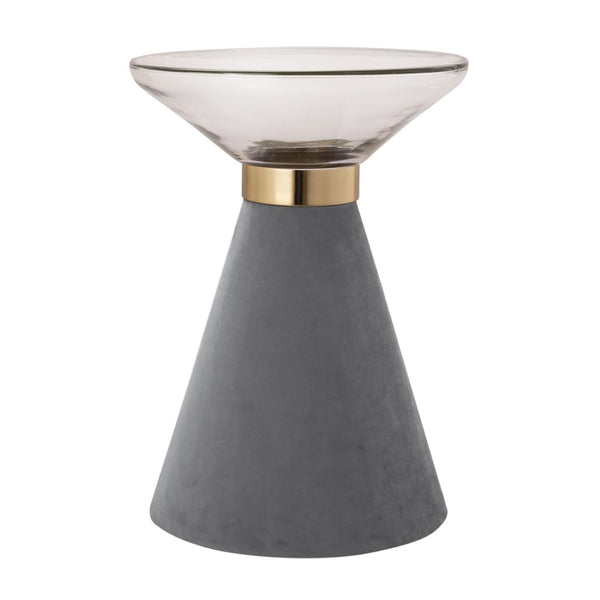 TOV Furniture Aurora Side Table - Elegant Cloud-Hued Glass Top with Velvet Base & Gold Accents for Modern Spaces TOV-OC18345