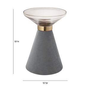 TOV Furniture Aurora Side Table - Elegant Cloud-Hued Glass Top with Velvet Base & Gold Accents for Modern Spaces TOV-OC18345